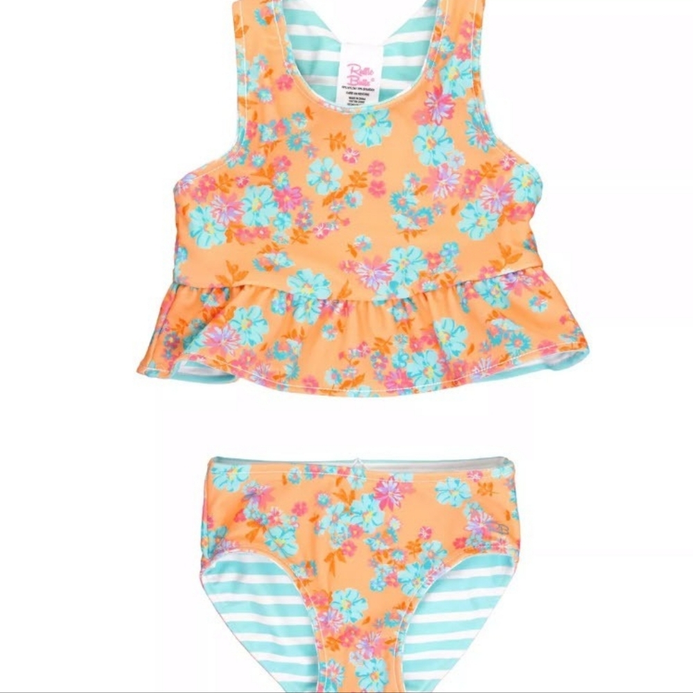 NWT Rufflebutts GIRLS 6 Vibrant Valley Reversible Peplum Tankini Swim